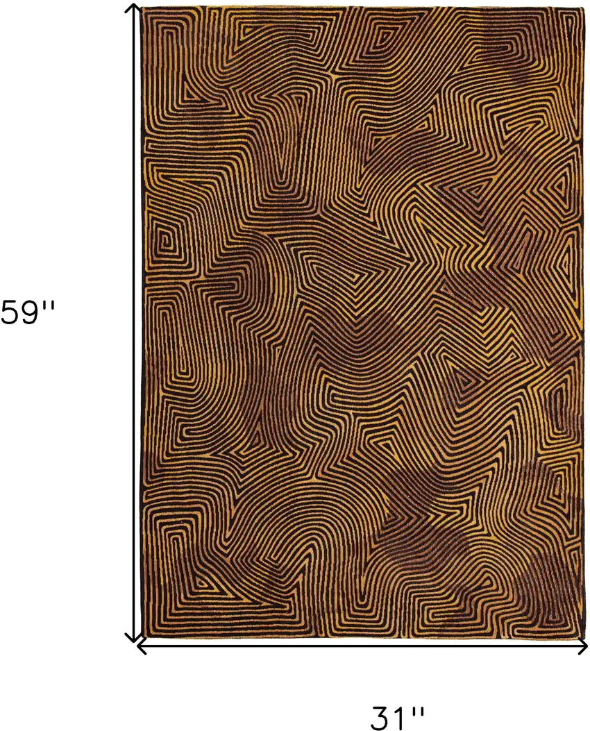 Black and Gold Abstract Non Skid Area Rug Photo 3