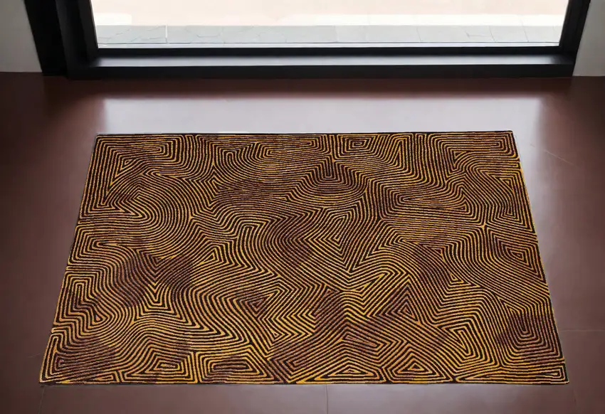 Black and Gold Abstract Non Skid Area Rug Photo 1