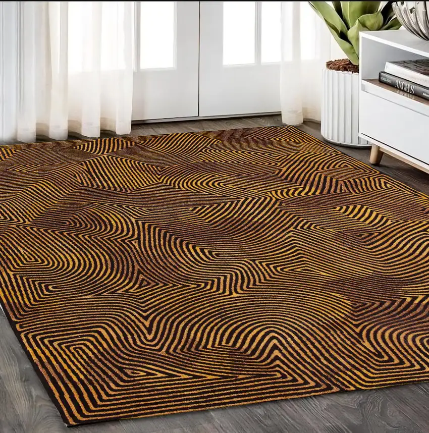 Black and Gold Abstract Non Skid Area Rug Photo 1