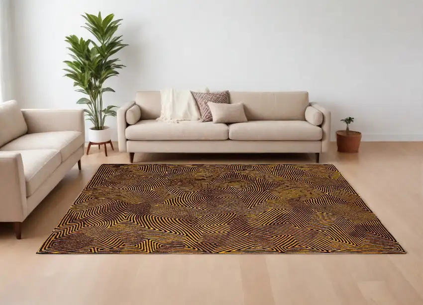 Black and Gold Abstract Non Skid Area Rug Photo 1