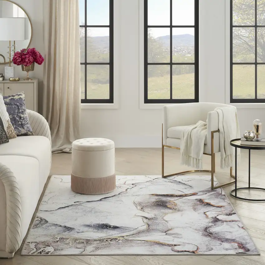 Black and Gold Abstract Power Loom Area Rug Photo 6