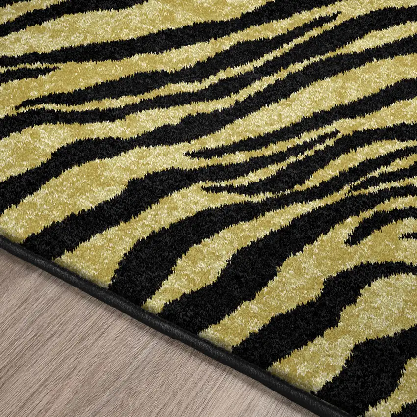 Black and Gold Animal Print Shag Handmade Non Skid Area Rug Photo 4