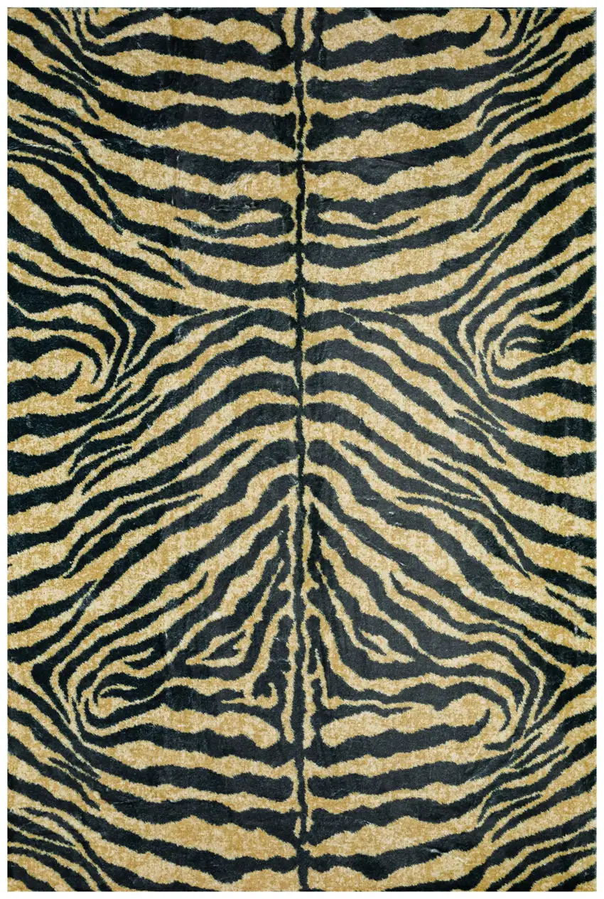 Black and Gold Animal Print Shag Handmade Non Skid Area Rug Photo 4