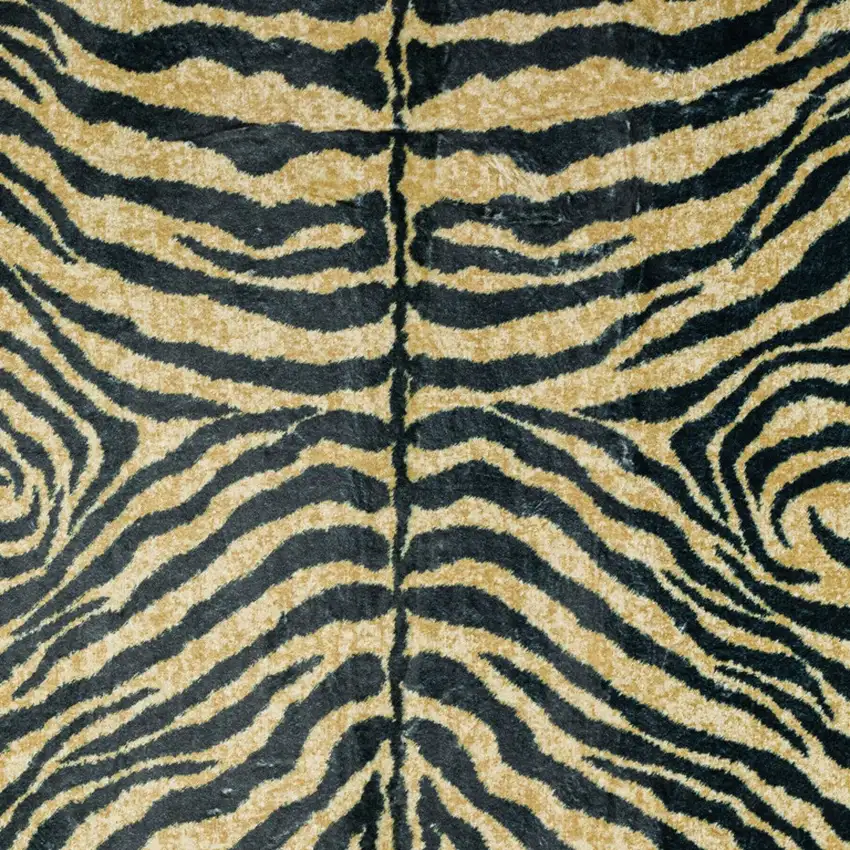 Black and Gold Animal Print Shag Handmade Non Skid Area Rug Photo 3