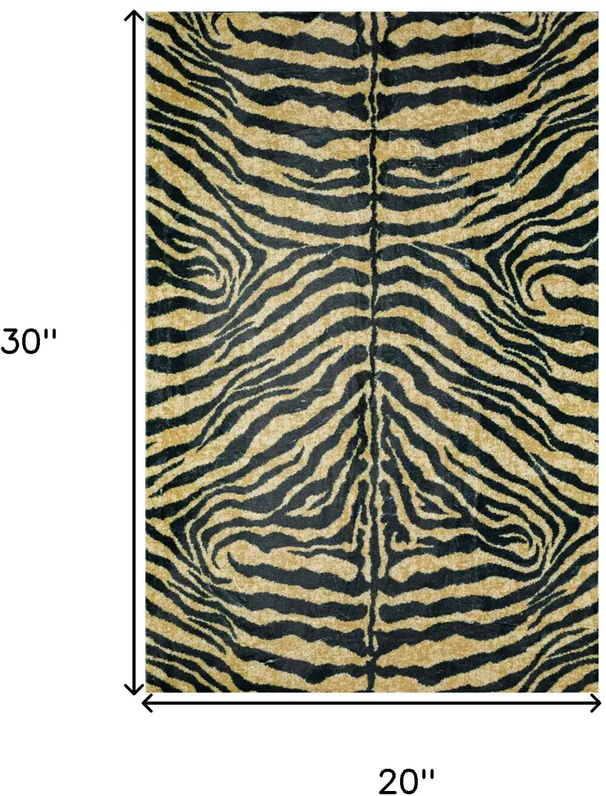 Black and Gold Animal Print Shag Handmade Non Skid Area Rug Photo 6