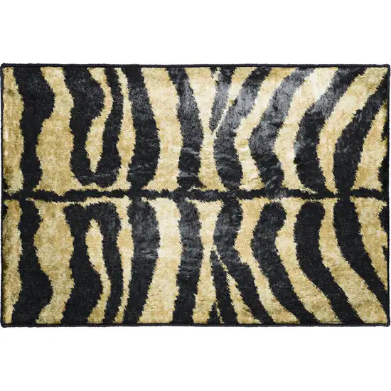 Black and Gold Animal Print Shag Handmade Non Skid Area Rug Photo 5
