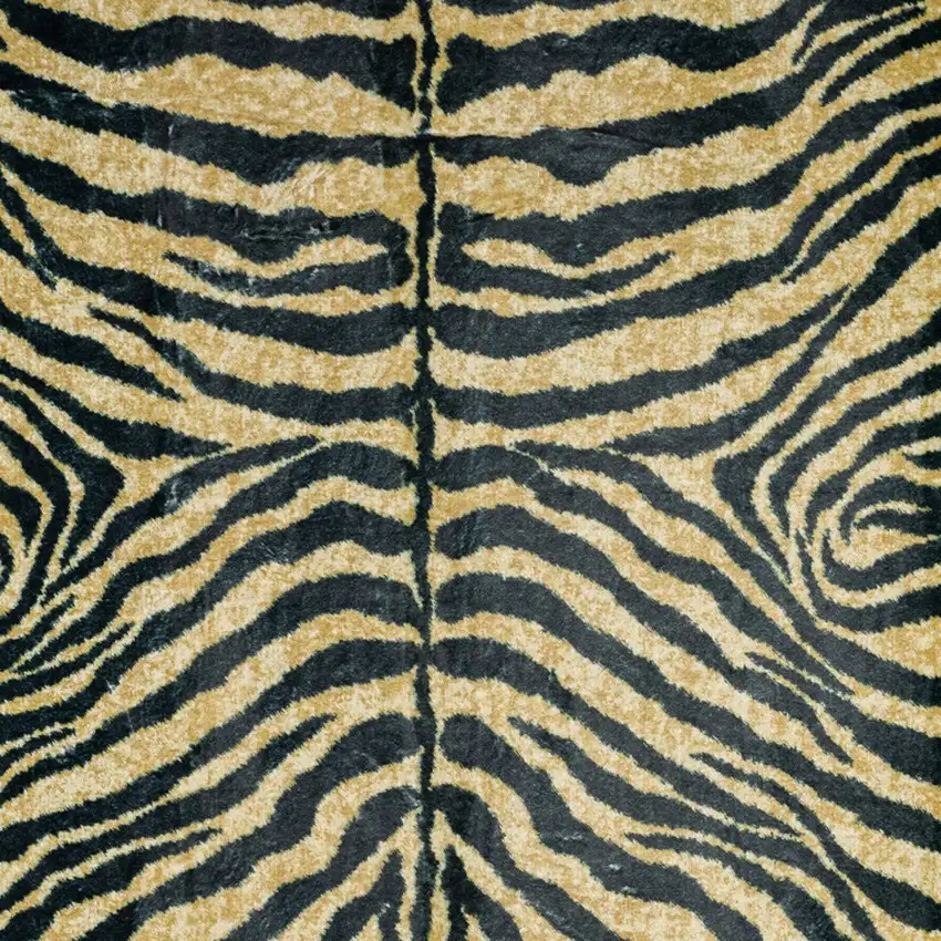 Black and Gold Animal Print Shag Handmade Non Skid Area Rug Photo 4