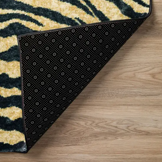 Black and Gold Animal Print Shag Handmade Non Skid Area Rug Photo 3