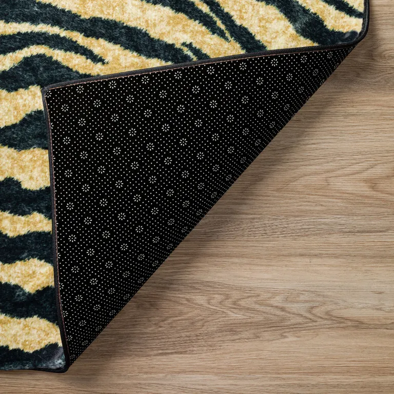 Black and Gold Animal Print Shag Handmade Non Skid Area Rug Photo 2