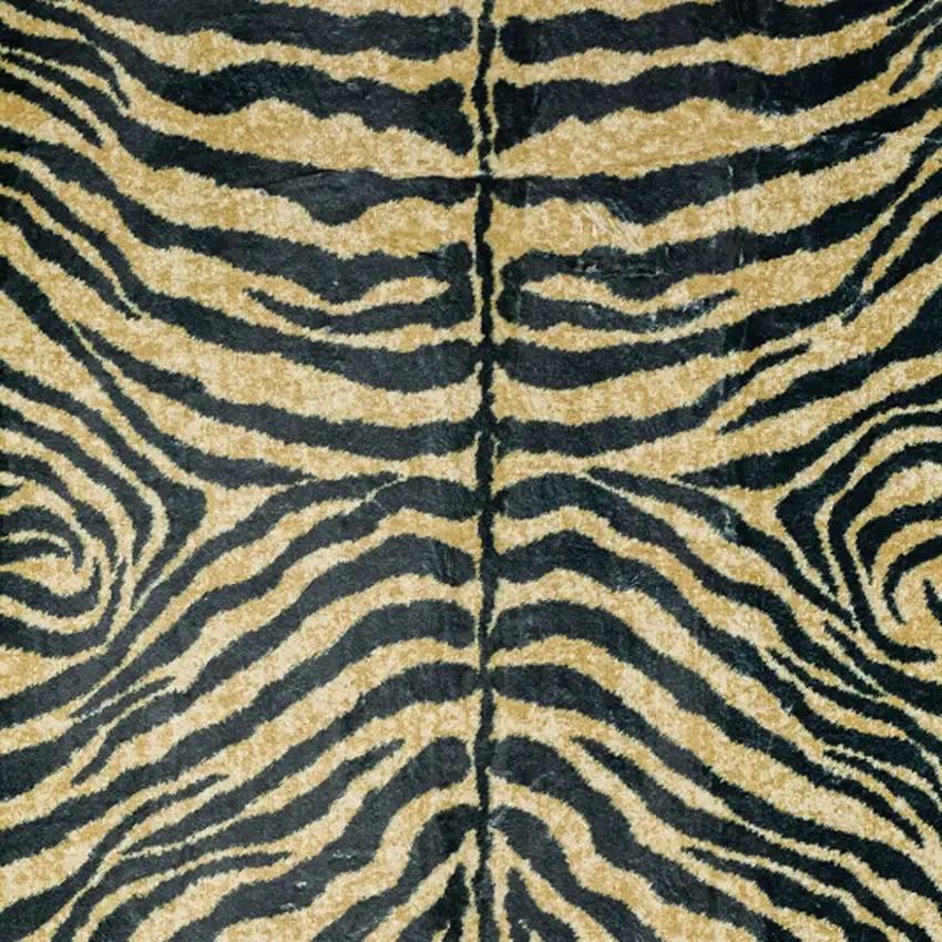 Black and Gold Animal Print Shag Handmade Non Skid Area Rug Photo 3