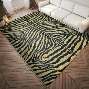 Photo of Black and Gold Animal Print Shag Handmade Non Skid Area Rug