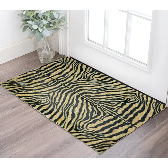 Black and Gold Animal Print Shag Handmade Non Skid Area Rug Photo 1