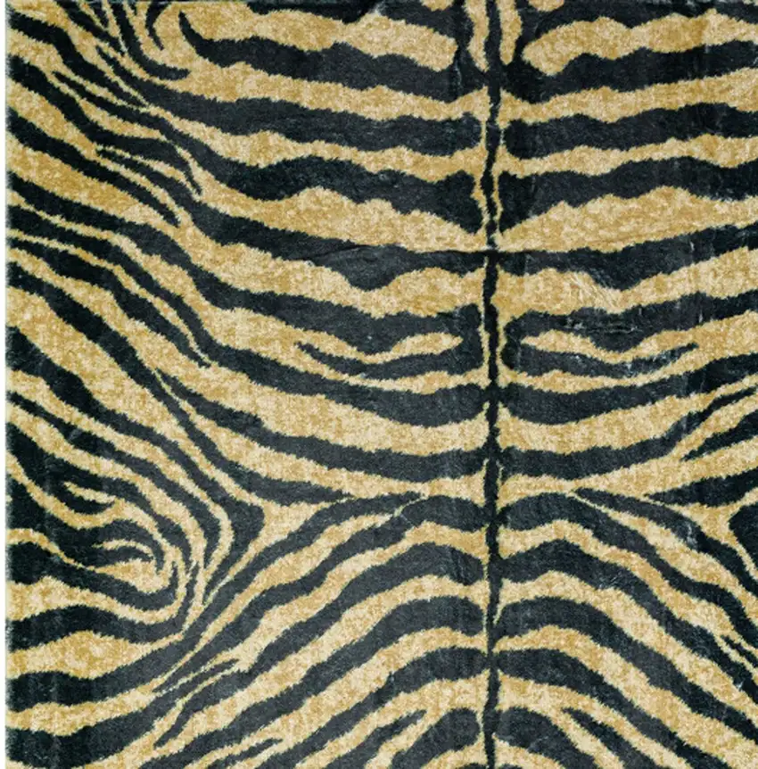 Black and Gold Animal Print Shag Handmade Non Skid Area Rug Photo 3