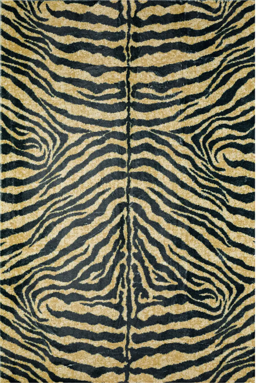 Black and Gold Animal Print Shag Handmade Non Skid Area Rug Photo 5