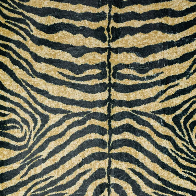 Black and Gold Animal Print Shag Handmade Non Skid Area Rug Photo 4