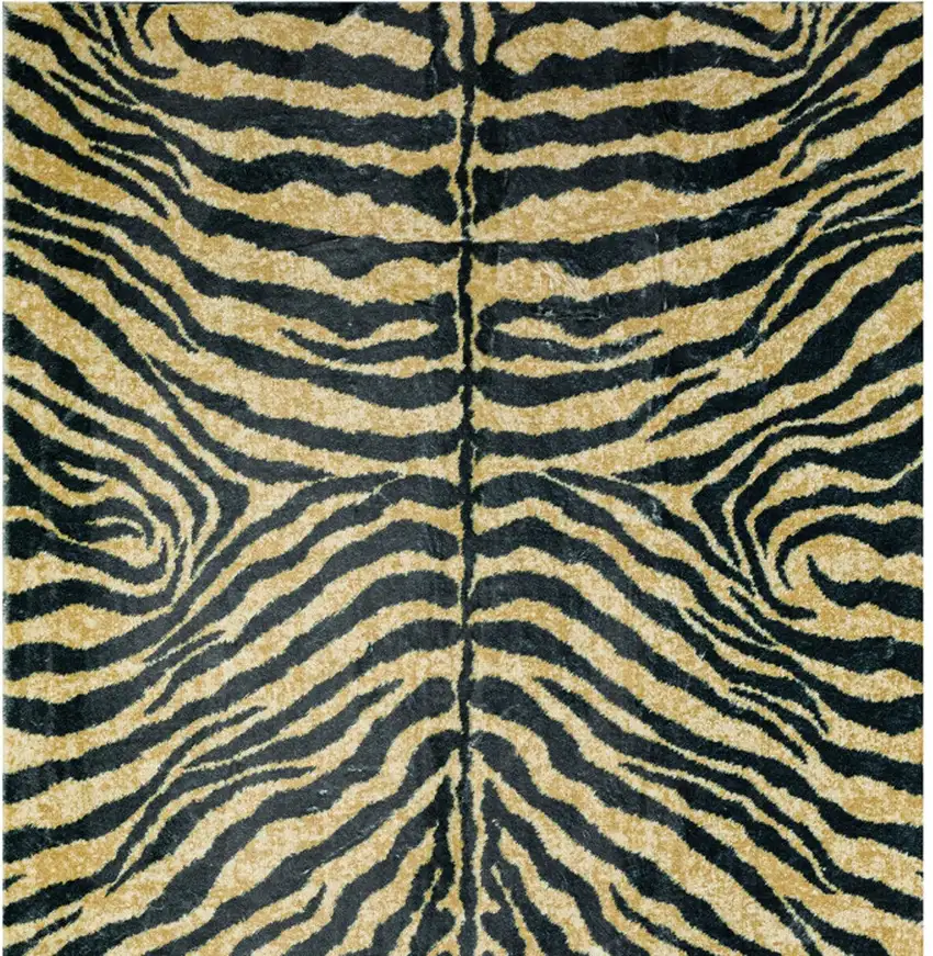 Black and Gold Animal Print Shag Handmade Non Skid Area Rug Photo 4