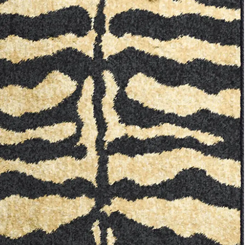 Black and Gold Animal Print Shag Handmade Non Skid Runner Rug Photo 3