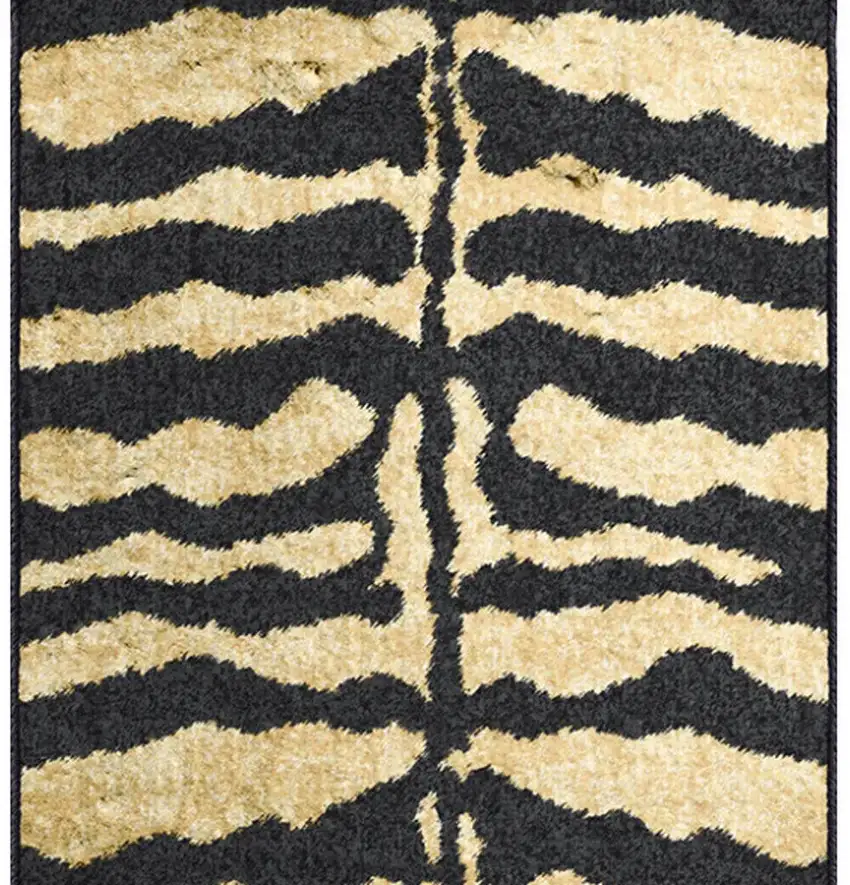 Black and Gold Animal Print Shag Handmade Non Skid Runner Rug Photo 4
