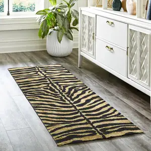 Photo of Black and Gold Animal Print Shag Handmade Non Skid Runner Rug