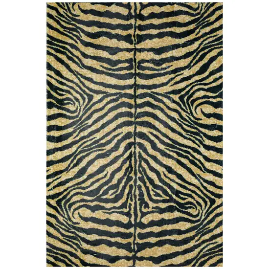 Black and Gold Animal Print Shag Handmade Non Skid Runner Rug Photo 1