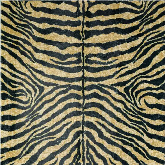 Black and Gold Animal Print Shag Handmade Non Skid Runner Rug Photo 4