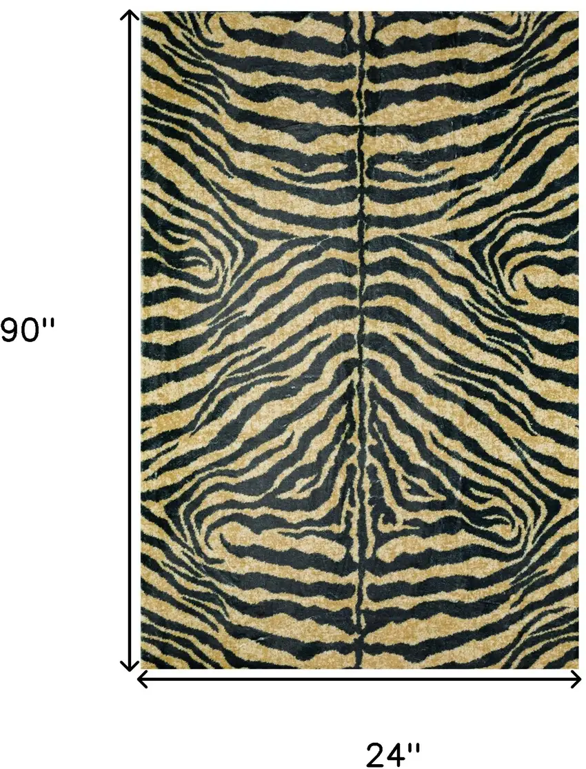 Black and Gold Animal Print Shag Handmade Non Skid Runner Rug Photo 6