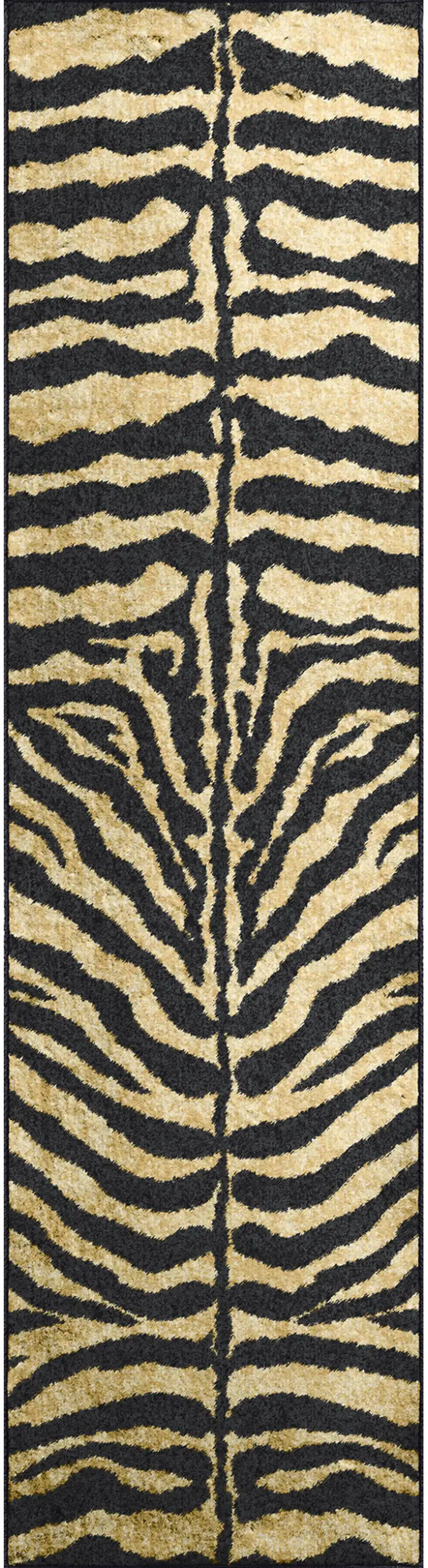 Black and Gold Animal Print Shag Handmade Non Skid Runner Rug Photo 5