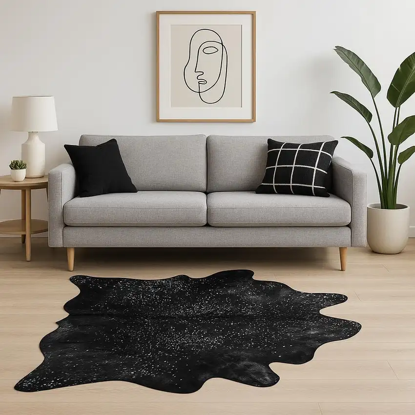 Black And Gold Cowhide Cowhide Print Area Rug Photo 1