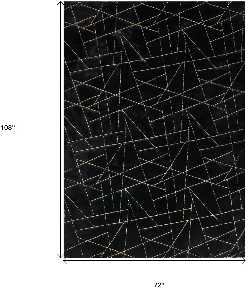 Black and Gold Faux Fur Abstract Shag Non Skid Area Rug Photo 3