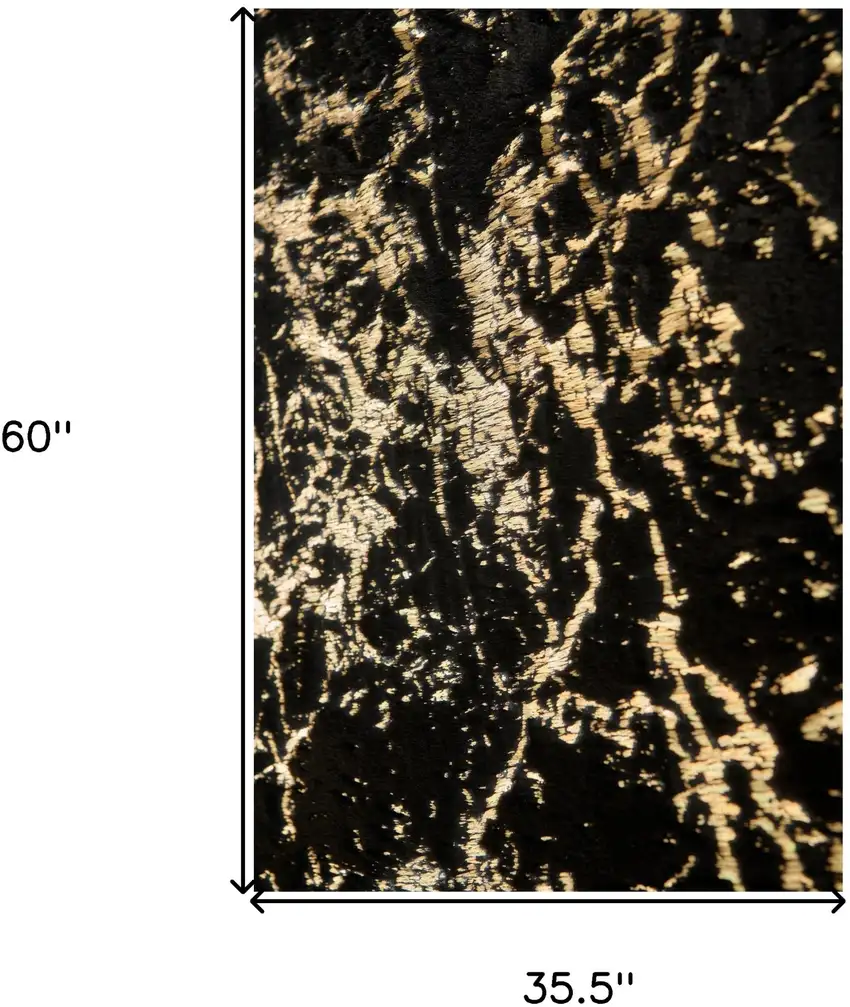 Black and Gold Faux Fur Abstract Shag Non Skid Area Rug Photo 3