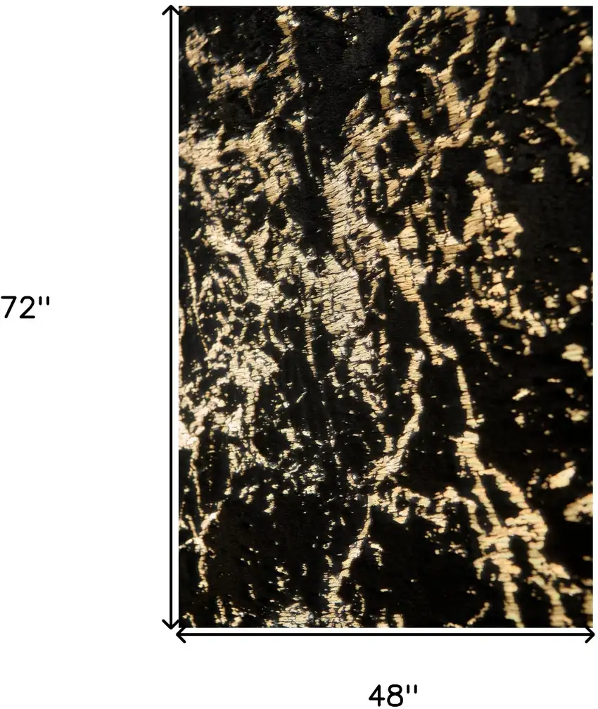 Black and Gold Faux Fur Abstract Shag Non Skid Area Rug Photo 3