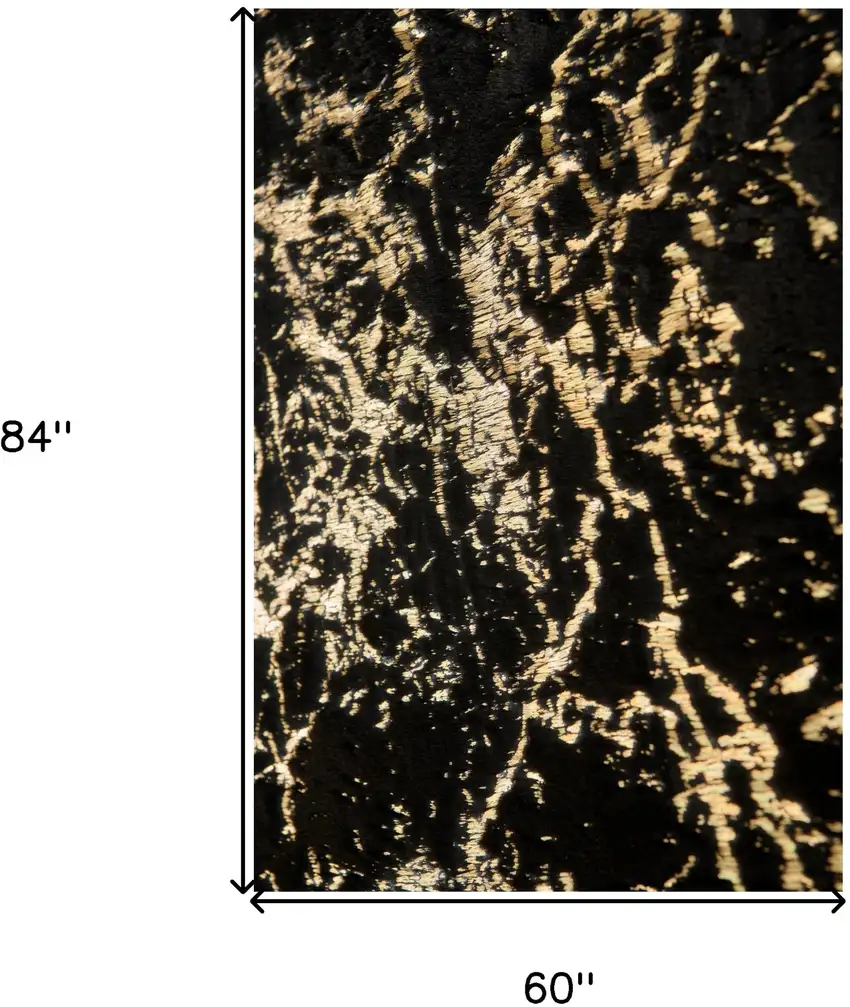 Black and Gold Faux Fur Abstract Shag Non Skid Area Rug Photo 3