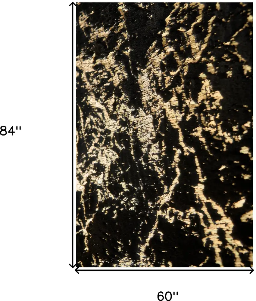 Black and Gold Faux Fur Abstract Shag Non Skid Area Rug Photo 3
