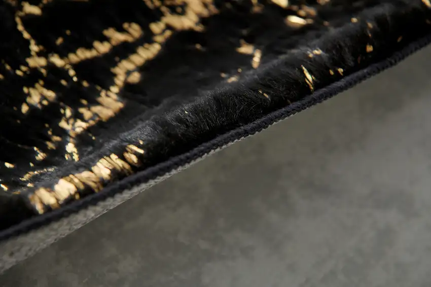 Black and Gold Faux Fur Abstract Shag Non Skid Area Rug Photo 6