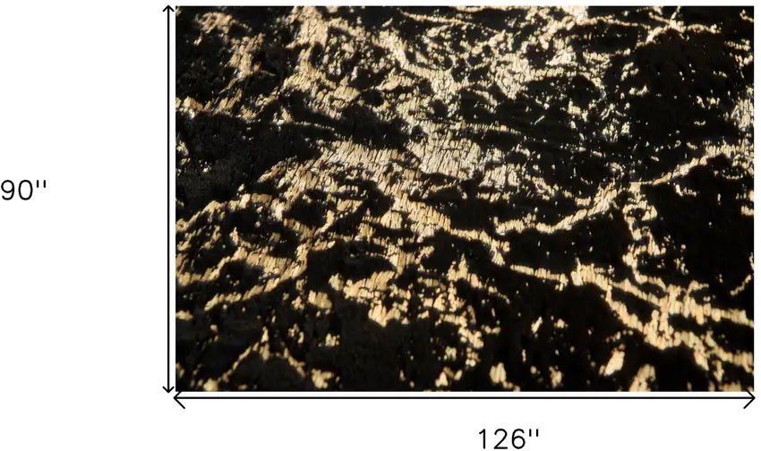 Black and Gold Faux Fur Abstract Shag Non Skid Area Rug Photo 3
