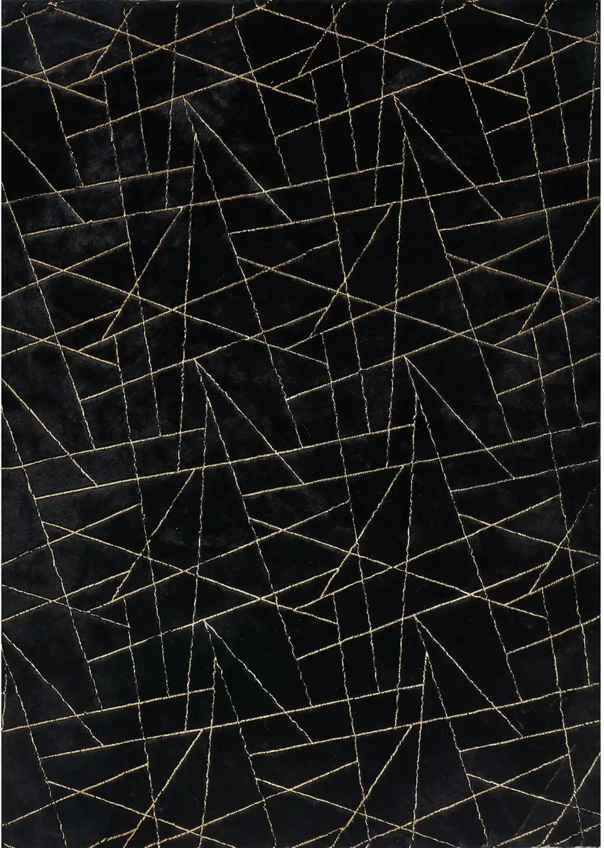 Black and Gold Faux Fur Abstract Shag Non Skid Area Rug Photo 1
