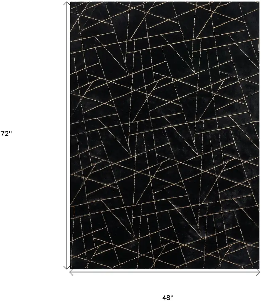 Black and Gold Faux Fur Abstract Shag Non Skid Area Rug Photo 3