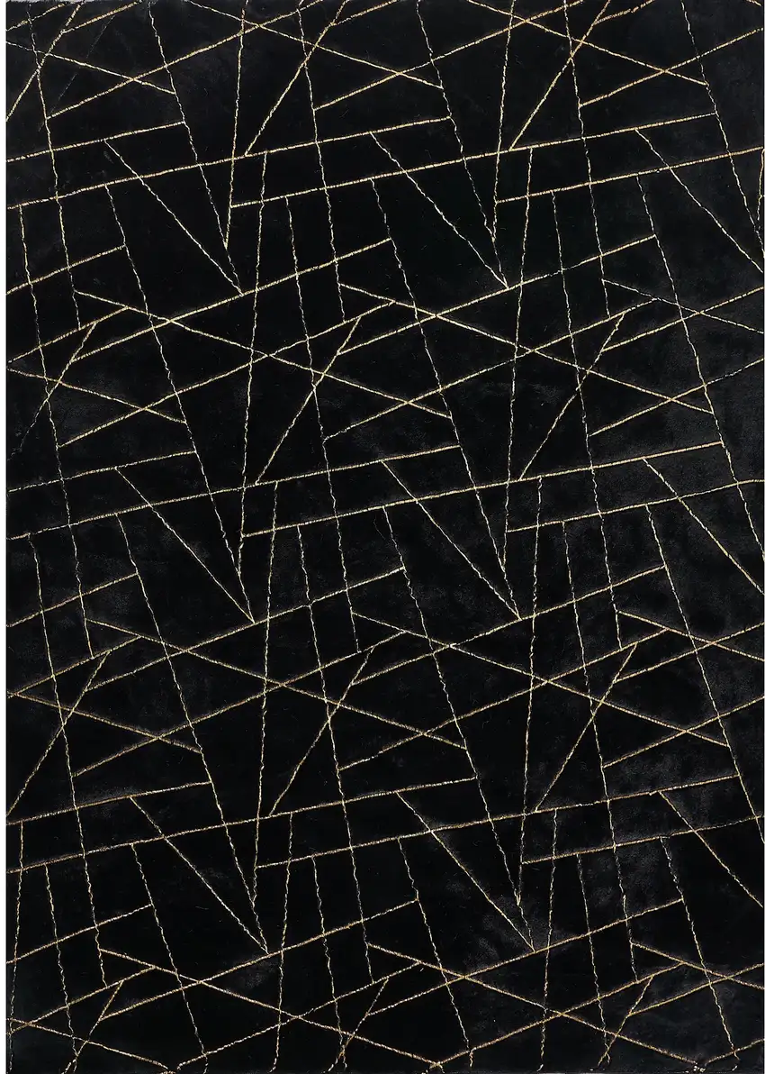 Black and Gold Faux Fur Abstract Shag Non Skid Area Rug Photo 2