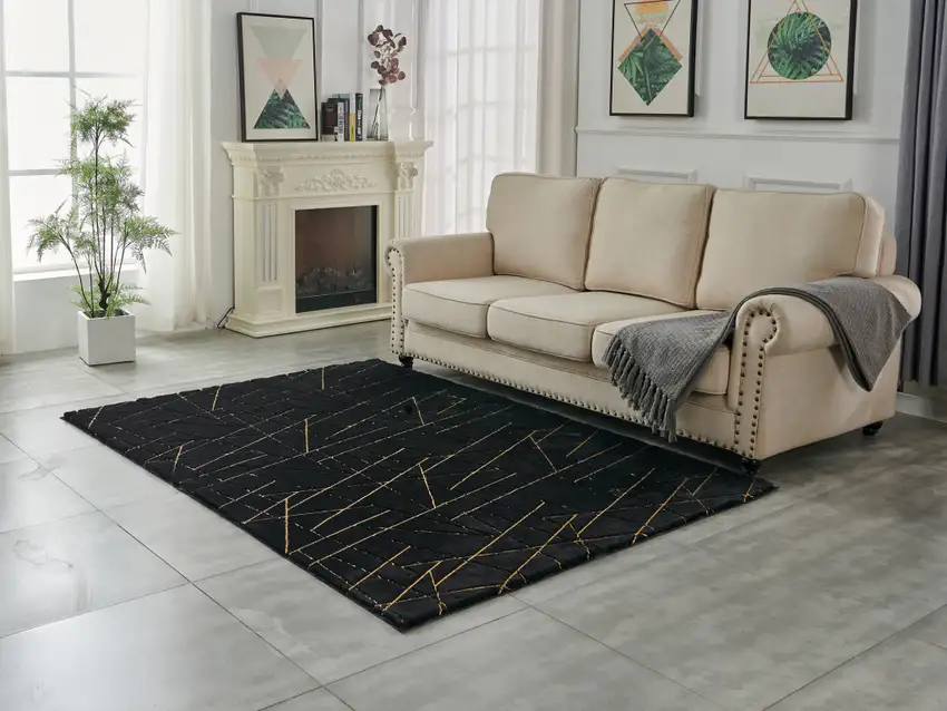 Black and Gold Faux Fur Abstract Shag Non Skid Area Rug Photo 5