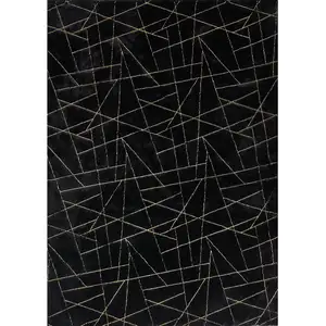 Photo of Black and Gold Faux Fur Abstract Shag Non Skid Area Rug