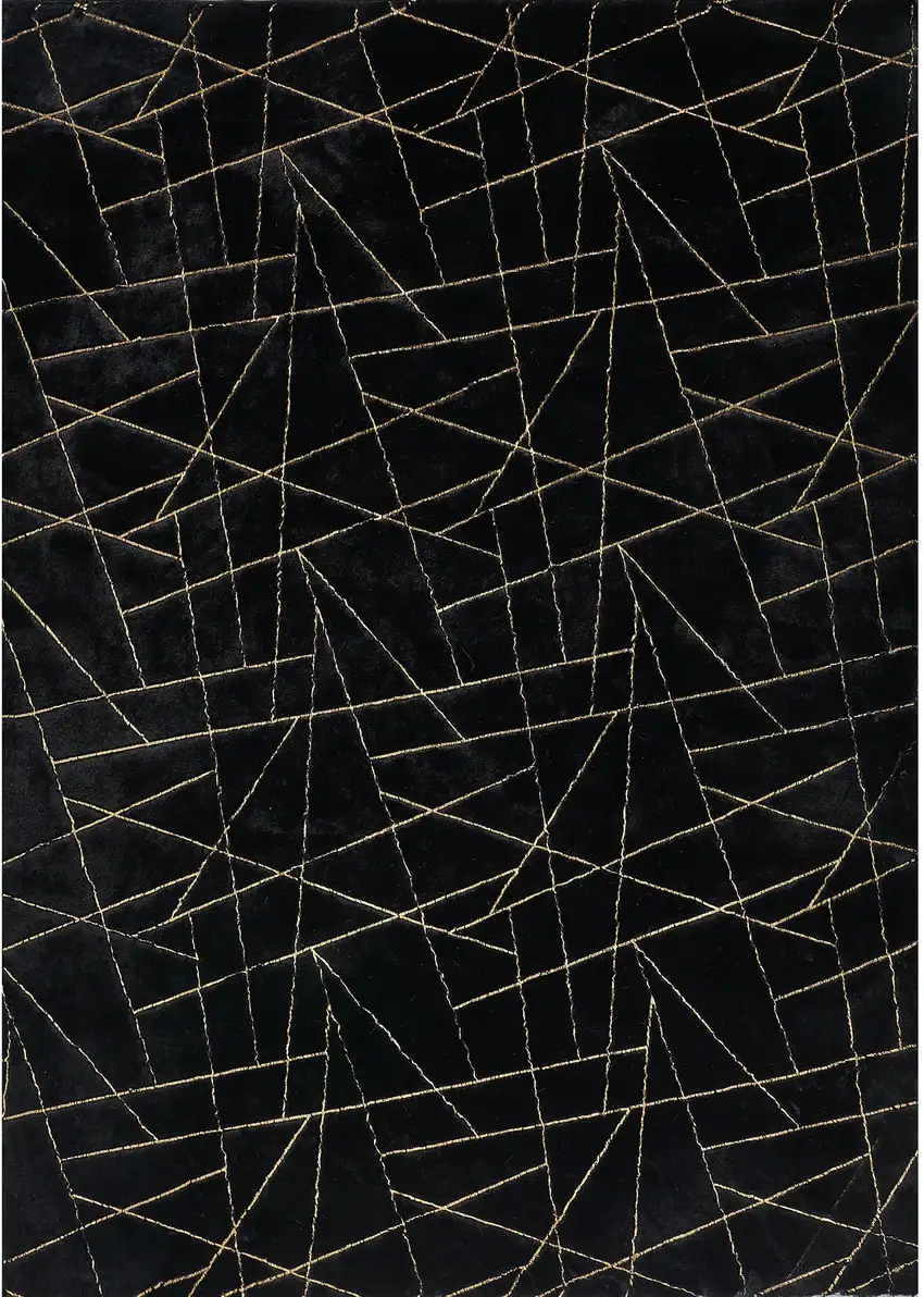 Black and Gold Faux Fur Abstract Shag Non Skid Area Rug Photo 1