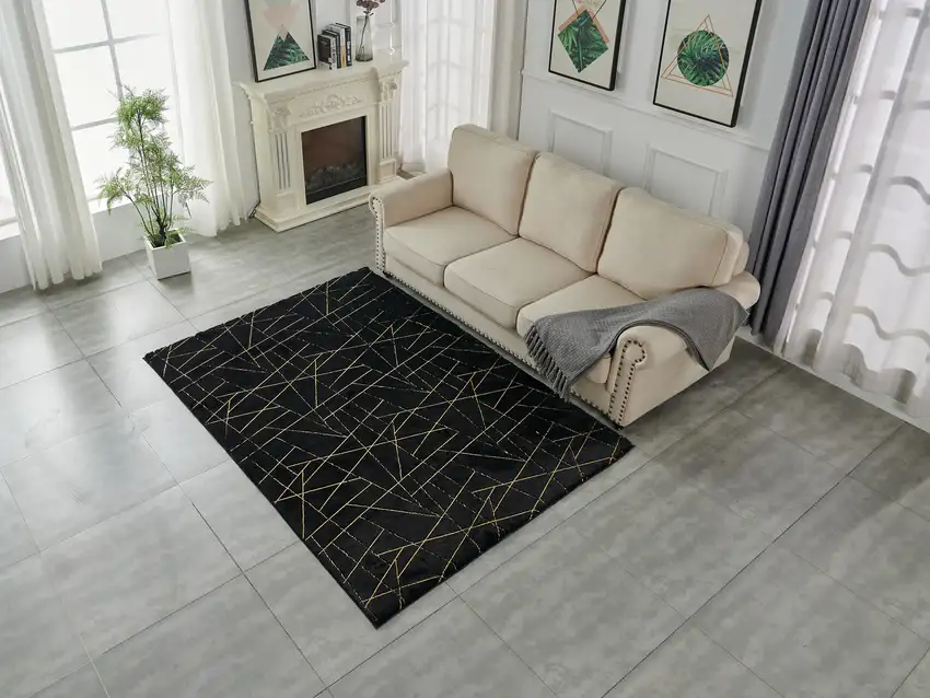 Black and Gold Faux Fur Abstract Shag Non Skid Area Rug Photo 7