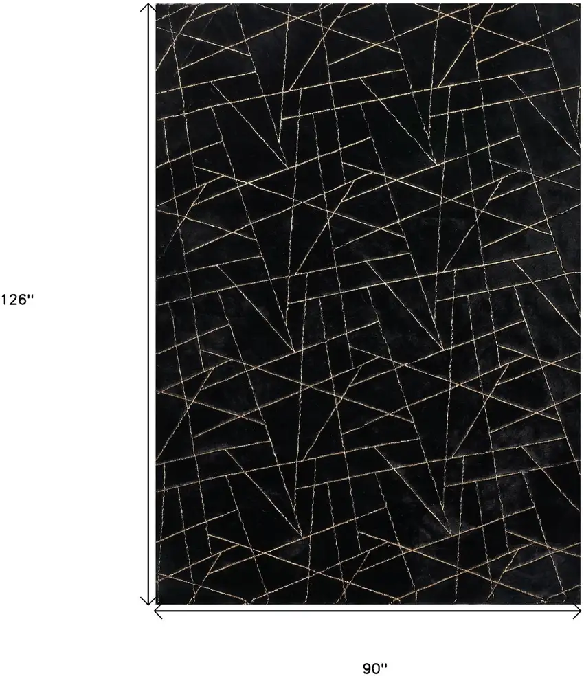 Black and Gold Faux Fur Abstract Shag Non Skid Area Rug Photo 3