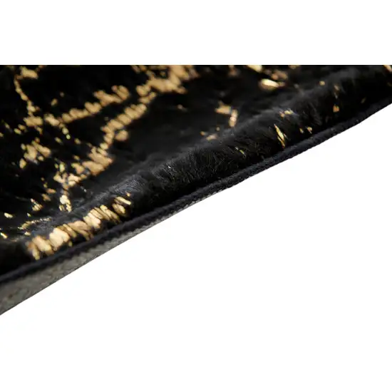 Black and Gold Faux Fur Abstract Washable Non Skid Area Rug Photo 3