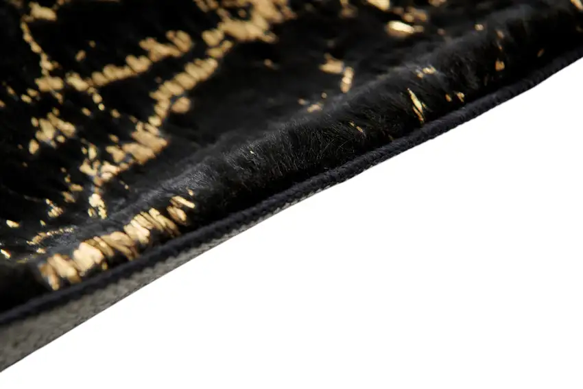 Black and Gold Faux Fur Abstract Washable Non Skid Area Rug Photo 3