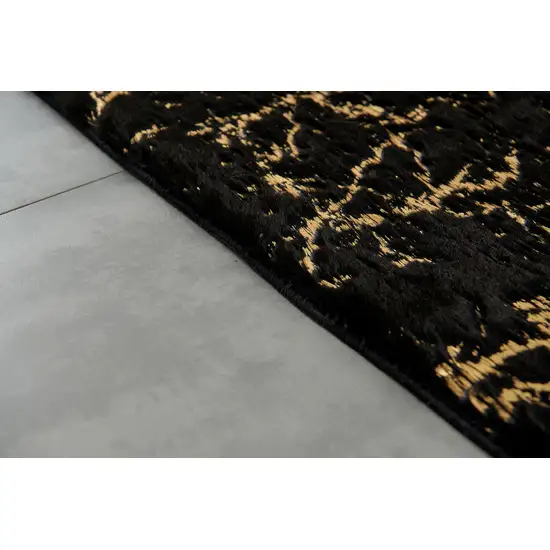 Black and Gold Faux Fur Abstract Washable Non Skid Area Rug Photo 8
