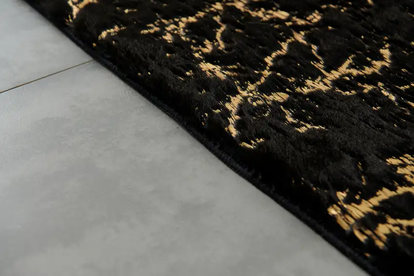 Black and Gold Faux Fur Abstract Washable Non Skid Area Rug Photo 8