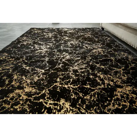 Black and Gold Faux Fur Abstract Washable Non Skid Area Rug Photo 7