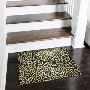Photo of Black and Gold Leopard Print Shag Handmade Non Skid Area Rug