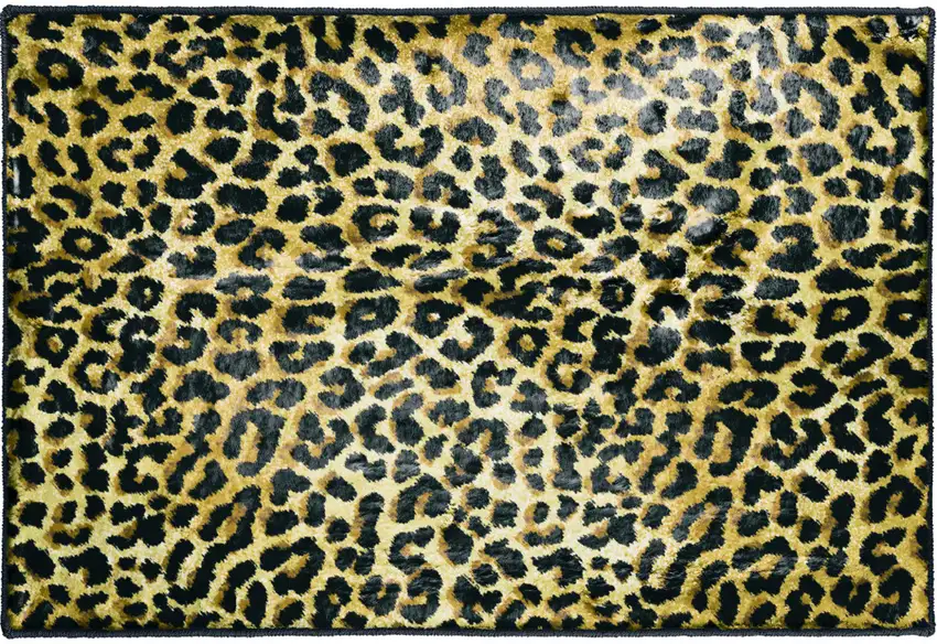Black and Gold Leopard Print Shag Handmade Non Skid Area Rug Photo 4